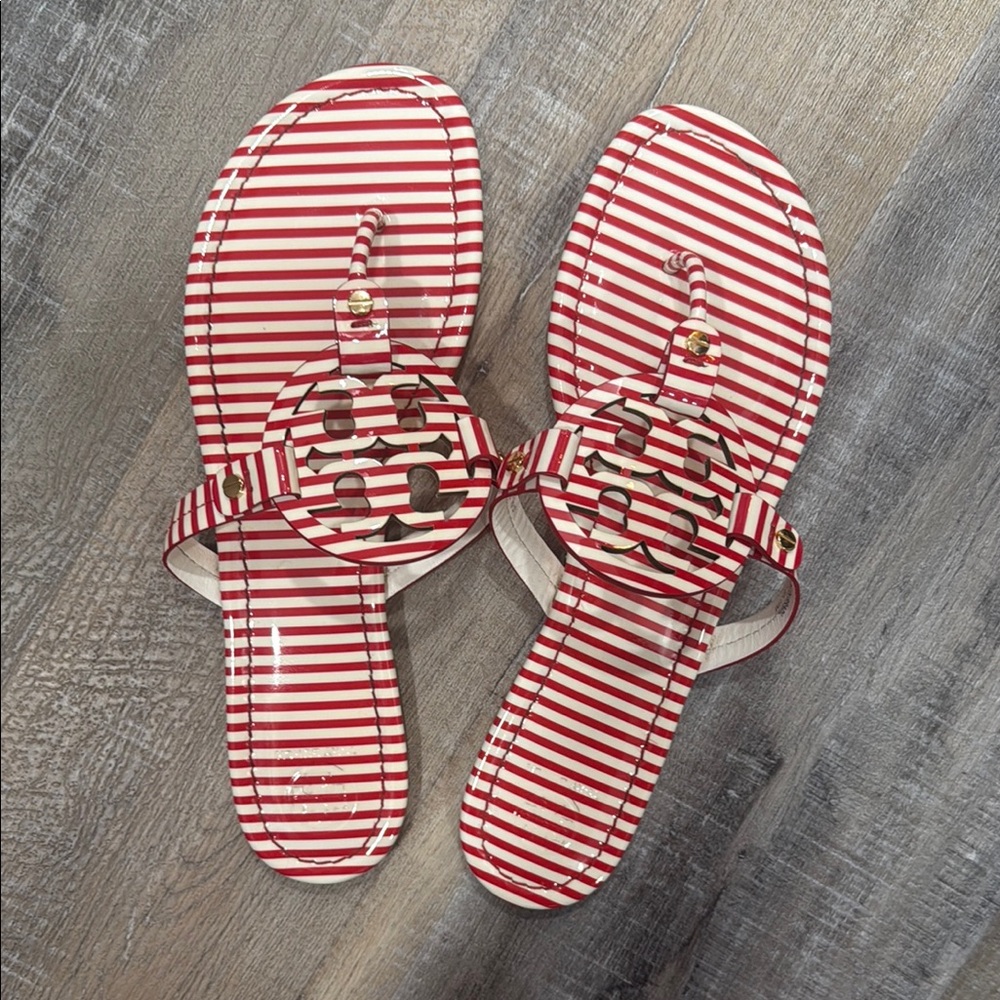 Stylish Tory Burch Red and White Striped Sandals size 11